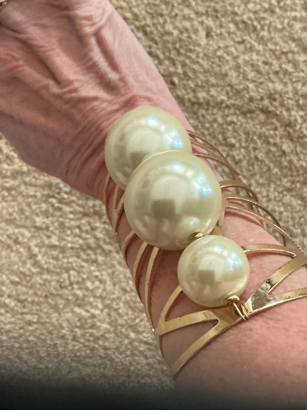 Gold Pearl Statement Cuff Bracelet - White Pearls